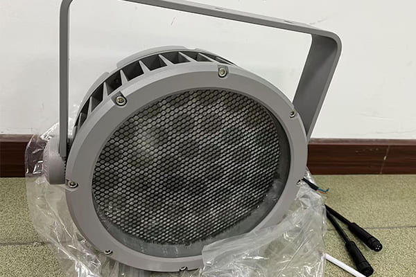Close-up of an anti-glare honeycomb louver on an outdoor light fixture